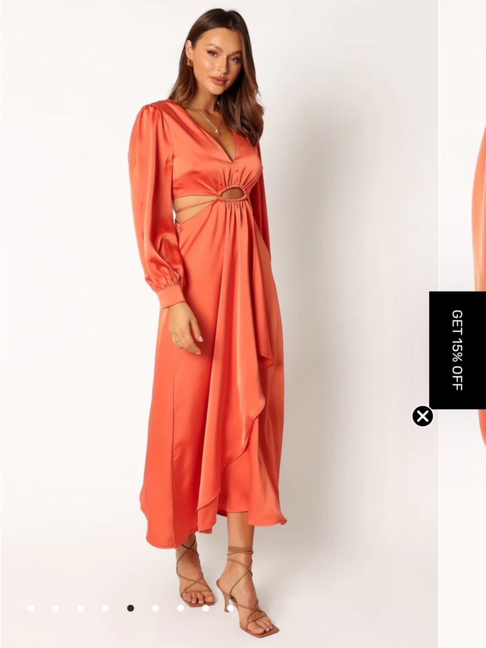 Petal & Pup Coral Cutout Satin Midi Dress